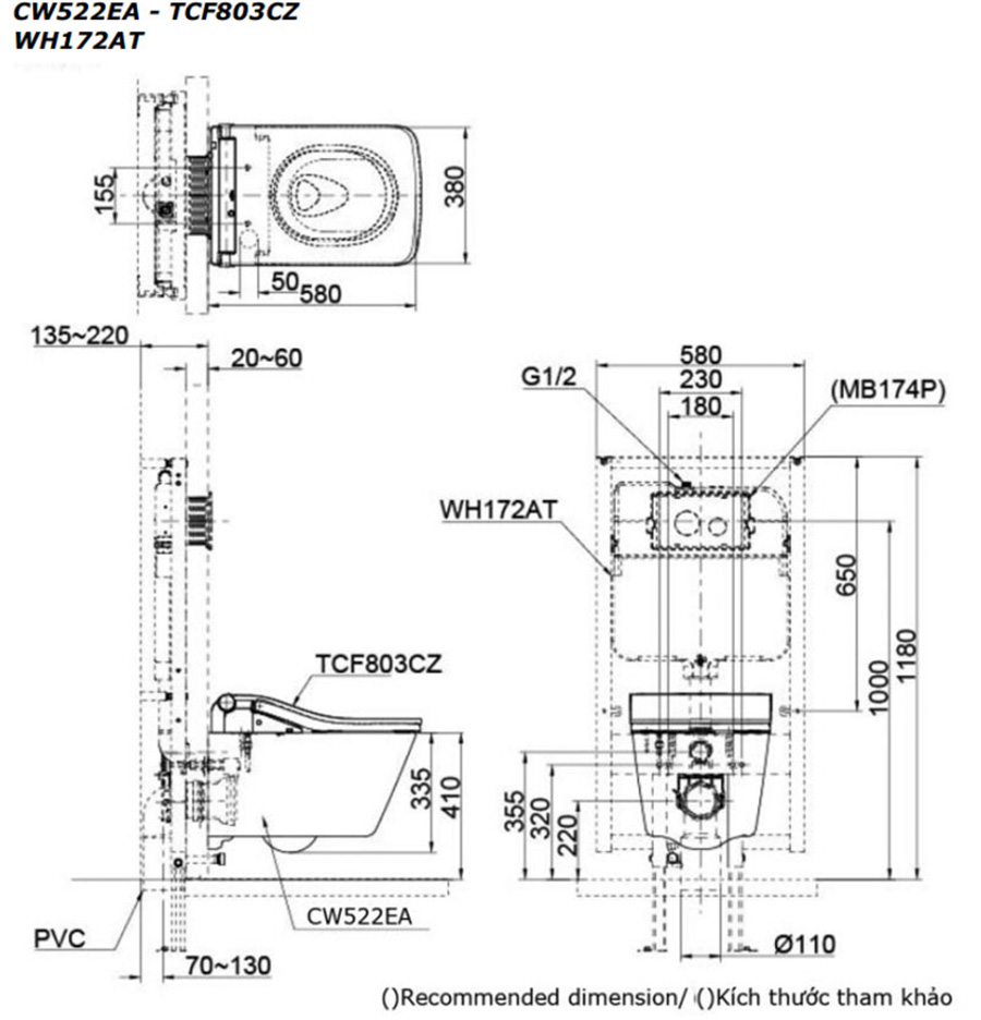 Bàn cầu CW522EA - TCF803CZWH127AT