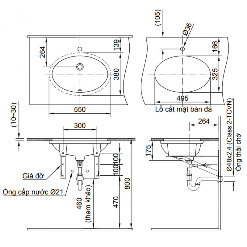 Cần tham khảo kỹ bản vẽ kỹ thuật trước khi tiến hành cách lắp đặt chậu rửa bát âm bàn đá