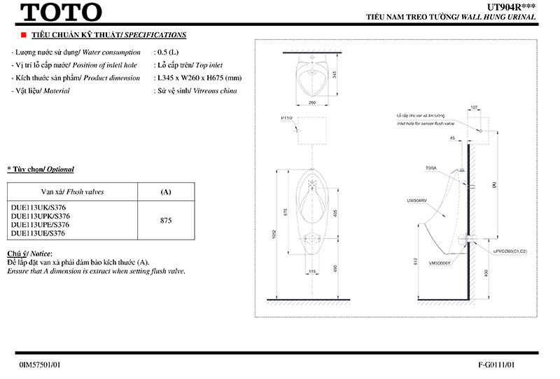 Hướng dẫn lắp bàn tiểu nam chính hãng -UT904R 