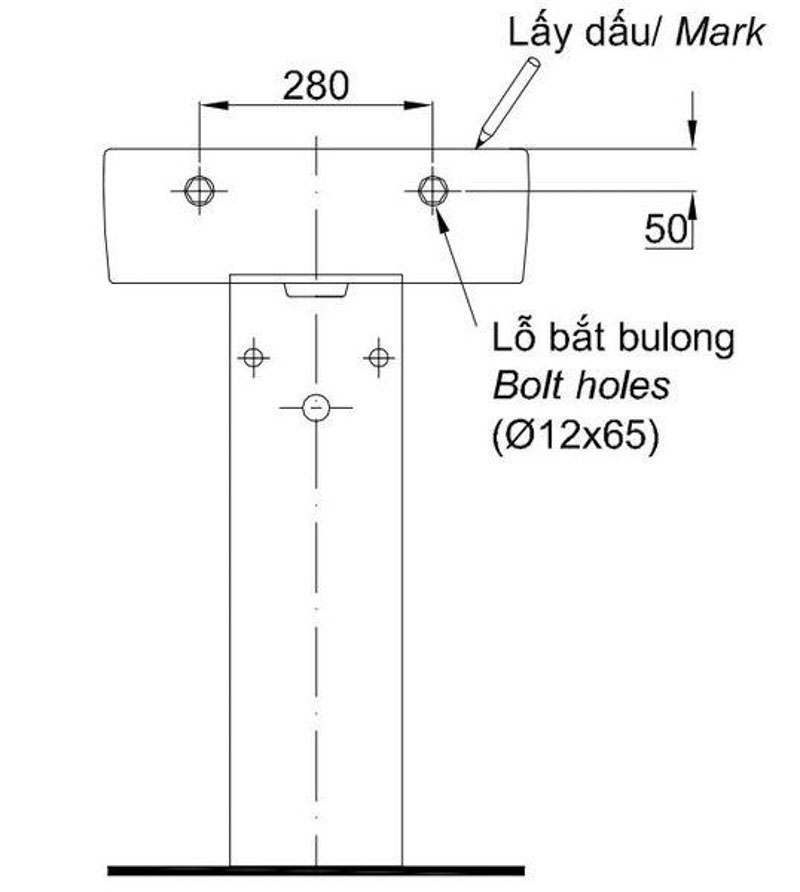 Bản vẽ ấy dấu lỗ cố định chậu | Cách lắp lavabo