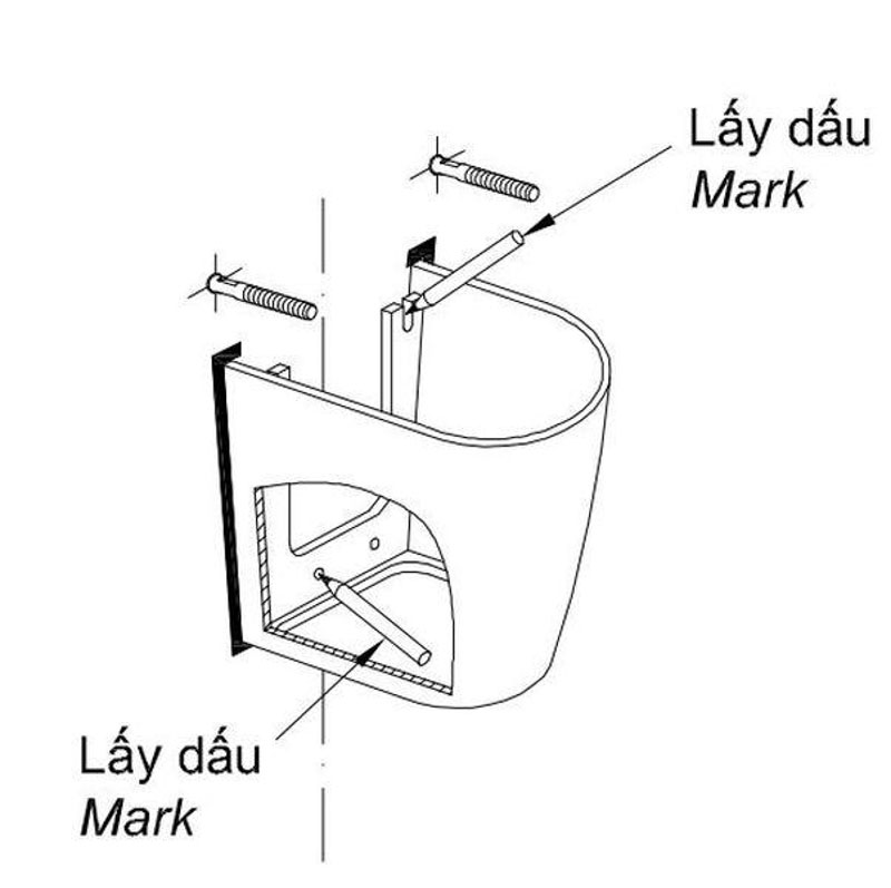 bản vẽ lấy dấu vị trí lắp cố định chân chậu | cách lắp chậu rửa mặt chân lửng