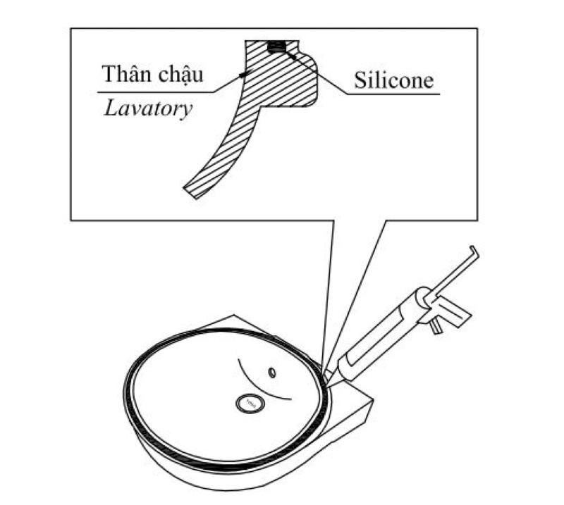 Trít đầy silicone vào rãnh | lắp đặt bàn đá lavabo