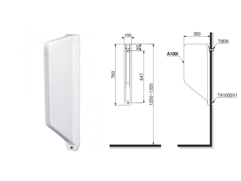 Kích thước vách ngăn tiểu nam bằng sứ giúp không gian vệ sinh hiện đại